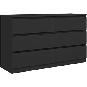 Vibe & Dine 6 Drawer Double Dresser, Modern Chest of Drawers with Wide Storage for Closet, Bedroom, Living Room, Black (15.8"D x 47.2"W x 28"H (6 Drawers))