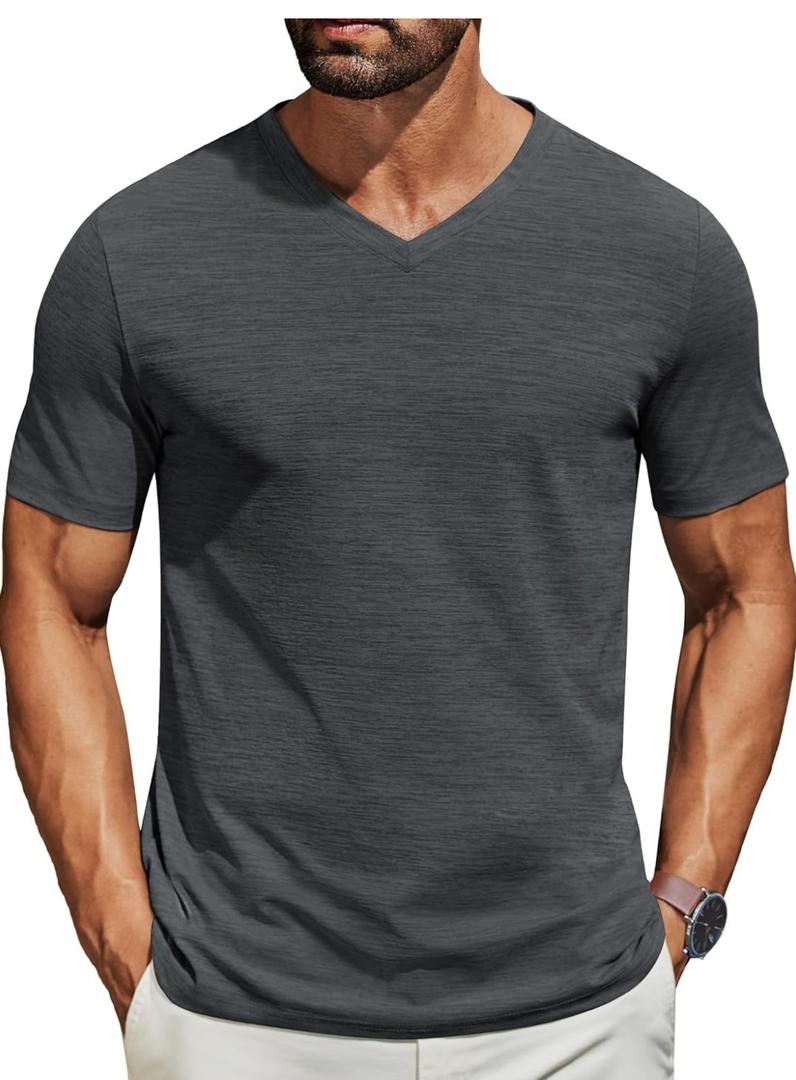 COOFANDY Men's T Shirts Short Sleeve Classic V Neck T-Shirt Casual Summer Basic Tee Shirt A-Black Size XL