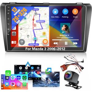 Car Radio for Mazda 3 2006-2012: [2G+32G] 9 inch Car Stereo with Wireless Carplay Android Auto, Touch Screen Upgrade for Mazda 3 with GPS Bluetooth WiFi SWC FM RDS DSP 26UI Backup Camera