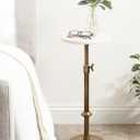 Kate and Laurel Engles Traditional Adjustable-Height Pedestal Drink Table, 10 x 10 x 30, White Marble and Antique Brass, Vintage Round Indoor Metal Plant Stand with Authentic Marble Tabletop