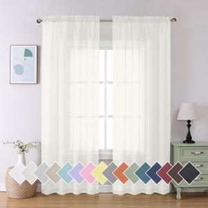 Aiyufeng 2 Pack Ivory Sheer Curtain 84 Inches Long, Light Filtering Airy Voile Drapes for Living Room, Patio, Sliding Door, Each 40" W x 84" L