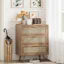 Trironsun 3 Drawer Dresser for Bedroom Rattan Dresser Chest of Drawers with Spacious Storage Boho Clothes Storage Nightstand for Living Room