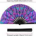Large Folding Fan, 13 Inch Clack Rave Fan Hand Held Fan for Women Men with Premium Satin Fabric, Thick Bamboo Frame for EDM, Music Festival, Party, Dance, Decoration, Gift (Psyche Maze)