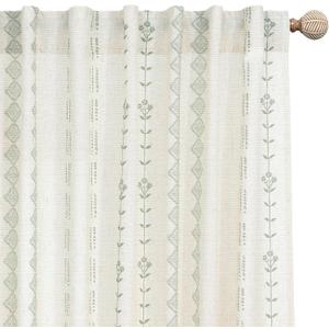 63 Inch Length Curtains 2 Panels Set,Sheer Linen Boho Sage Green Cream White Spring Leaf Curtains for for Living Room Kitchen Window Treatments