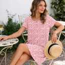 Nightgowns for Women Short Sleeve Button down Sleep Shirts Henley Sleepwear Soft Sleep Dress with Pockets (Pink, M)