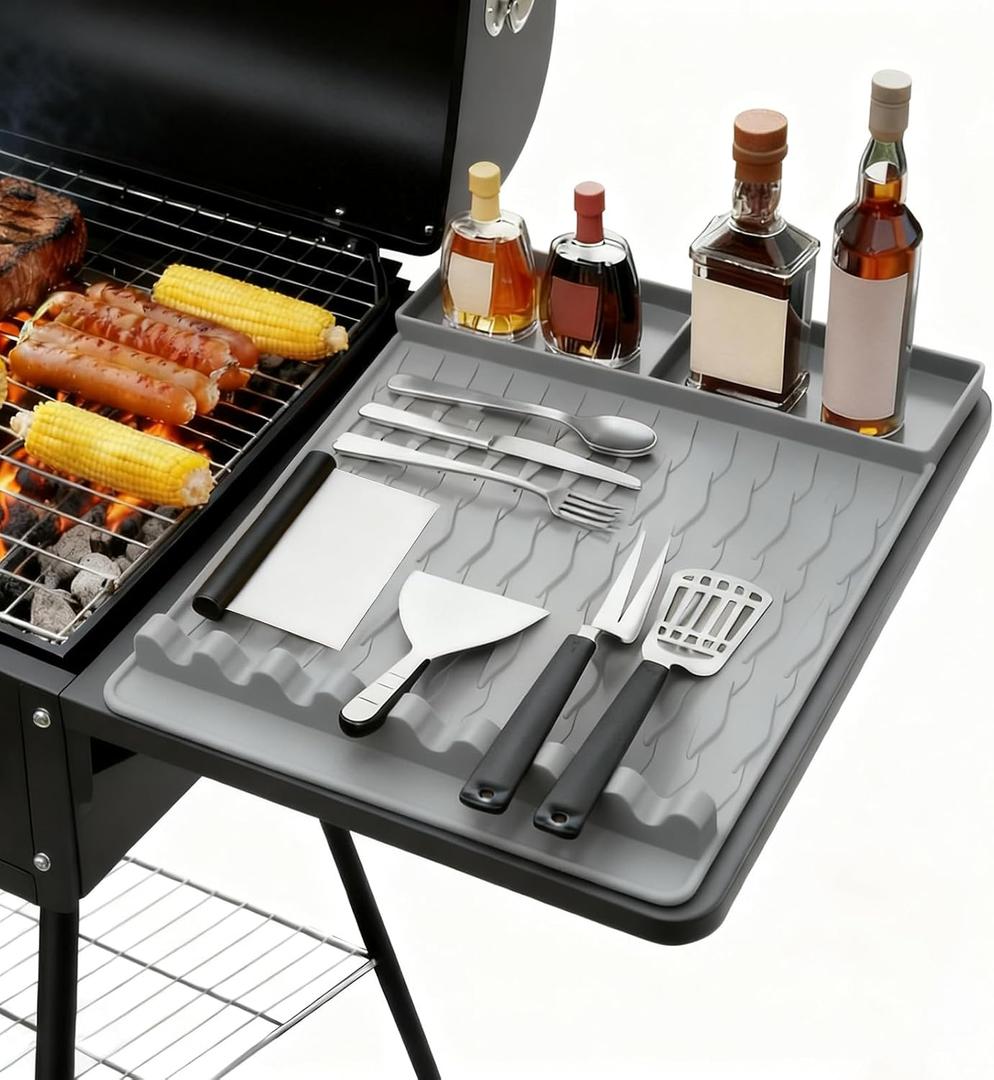 Jalopink Heat-Resistant Silicone Grill Mat Compatible with Blackstone, 15.75"x11.5" Non-Stick BBQ Grill Pad, Reusable Outdoor Spatula Mat for Griddle, Kitchen, Patio Accessories(Grey)