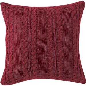 VCNY Home - Throw Pillow, Cotton Cable Knit Decorative Pillow for Bed or Couch (Dublin Red, 18" x 18")