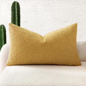 MIULEE Textured Boucle Throw Pillow Cover Gold Accent Solid Lumbar Spring Pillow Case Decorative Soft Pack of 1 Couch Cushion Chair Sofa Bedroom Livingroom Home Decor,12x20 Inch