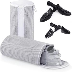 Shoe Laundry Bags for Washing Machine, 2024 New Reusable Laundry Shoe Bag for Washer and Dryer, Fluffy Fibers 360 Wrap-Around Cleaning, 2 Pairs Adjustable Shoe Trees for All Shoes, Gray
