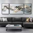 Large Framed Modern Luxury Abstract Wall Art for Living Room, 3 Piece Minimalist Prints Paintings Artwork for Walls, Black White Gold Abstract Line Pictures for Hallway Dining Bedroom Office Wall Decor
