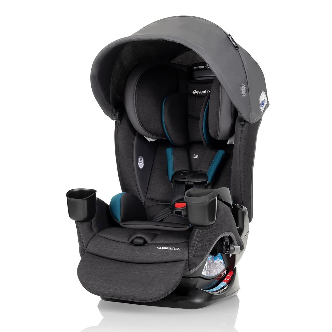 Evenflo All4Stages Slim Plus Canopy 4-in-1 Convertible Car Seat (Baker Gray), EXP: 05/35