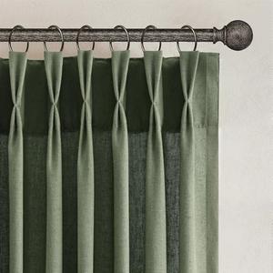 Joywell Pinch Pleated Linen Curtains 72 inches Long 2 Panels Set Back Tab Semi Sheer Light Filtering Elegant Linen Pinch Pleat Drapes with Hooks for Bedroom Living Room Decor 50x72 Olive Green