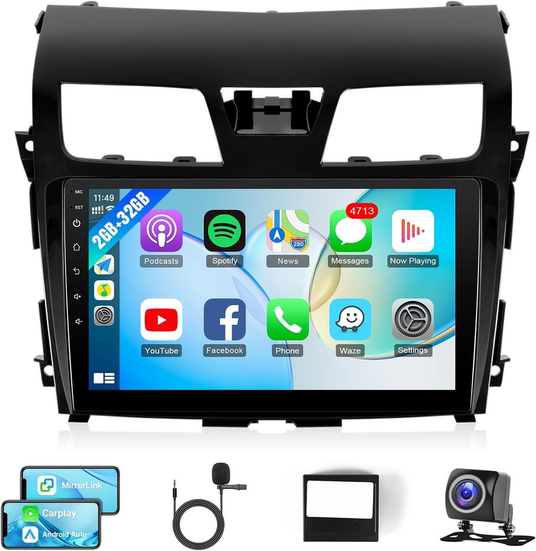 Naifay Android Car Radio Stereo for Nissan Altima 2013 2014 2015, 10.1inch Touch Screen for Altima Radio with Carplay Android Auto MirrorLink Backup Camera GPS Bluetooth FM SWC + Can Bus