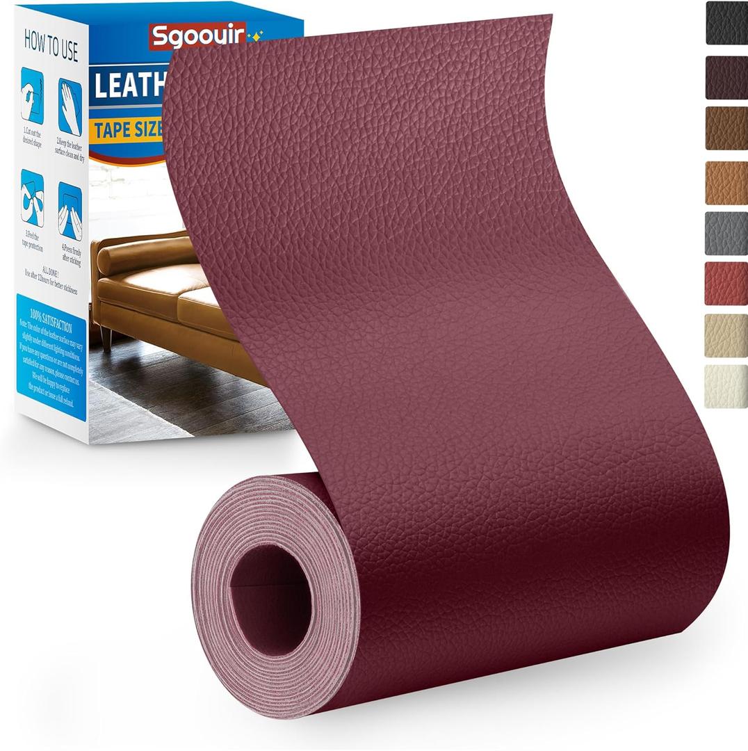 Leather Repair Patch Tape Kit, 4" x 63" Self Adhesive Leather Repair Patch for Furniture, Vinyl Leather Repair Kit for Car Seat, Chairs, Couch, Sofa, Boat Purple Red