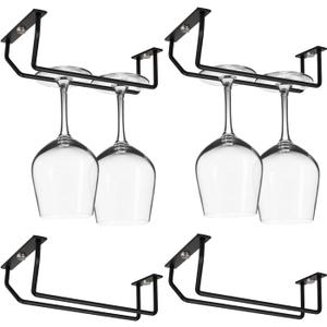 7 Inch Black Wine Glass Rack, Under Cabinet Wine Glass Holder, Metal Stemware Rack Hanger for Kitchen Storage (4 Pack)