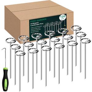FEED GARDEN 120 Pack Landscape Staples 8 Gauge 6 Inch Galvanized Garden Stakes SOD Pins Yard Lawn Spikes for Plant Cover, Tent, Weed Barrier Fabric, Turf, Inflatable and Outdoor Decoration