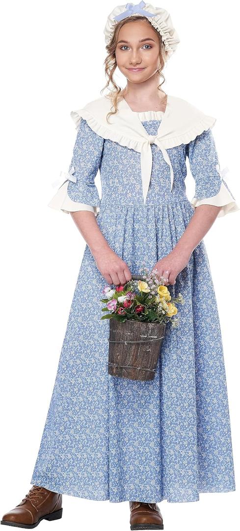 Colonial Village Girl Kid's Costume (X-Large, Blue)