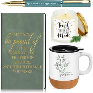 4 Pcs Thank You Gift Set for Men Women Employee Coworker Gifts Inspirational Appreciation Notebook Coffee Mug Scented Candle Pen for Valentine's Day Team Office Staff Teacher Volunteer Nurse (Green)
