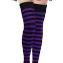 Moon Wood Womens Thigh High Socks Striped Knee High Socks Extra Long Cotton Knit Over the Knee Socks for Halloween (S)