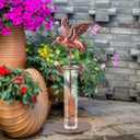 Topadorn Rain Gauge Outdoor, Accurate Glass Tube with Metal Stand, 7 inch Hummingbird Rain Gauge for Lawn, Deck, Yard and Garden