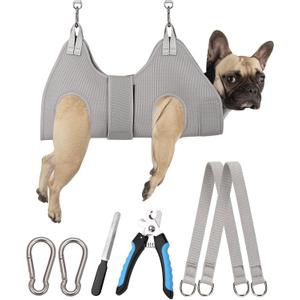 Dog Grooming Hammock, M Dog Hammock for Nail Trim,Silver Gray Dog Grooming Harness Holder Dog Hanger for Nail Trimming with Thick Neck Support (M (45 LB Max) Silver Grey 8-15in)