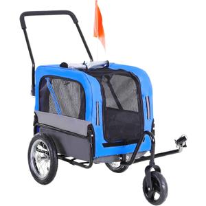 Aosom 2-in-1 Small Dog Bike Trailer and Bike Stroller with Hitch, Bicycle Trailer Sidecar Bike Wagon Cart Carrier Attachment for Travel, Blue
