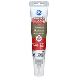 GE Advanced Silicone Caulk for Kitchen & Bathroom, Clear, 2.8 fl oz Tube, 1 Pack - 100% Waterproof Silicone Sealant, 5X Stronger Adhesion, Shrink & Crack Proof
