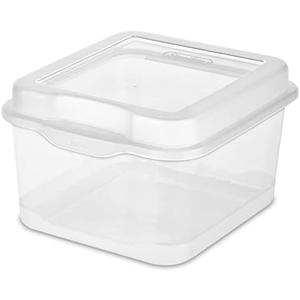 1 Pack Sterilite FlipTop, Stackable Small Storage Bin with Hinging Lid, Plastic Container to Organize Desk at Home, Classroom, Office, Clear,  And 2 Pack Storage Boxes