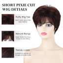 SEVENCOLORS Short Dark Brown Pixie Wigs for Women Layered Synthetic Short Hair Wigs with Bangs Natural Looking Brown Wigs for White Women