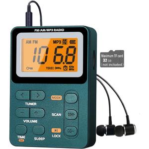 Portable Radio AM FM, Rechargeable Pocket Speaker with Best Reception Digital Tuning, MP3, Stereo Earphone, Large LCD Screen, TF Card Socket, Transistor Radio for Jogging/Gym/Camping (Green)