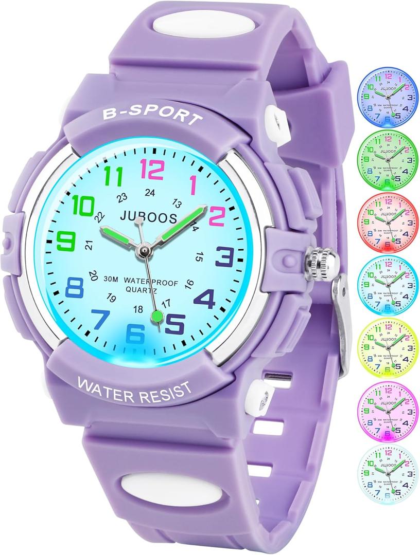 Juboos Kids Watch Analog for Boys Girls, Childrens Waterproof Soft Strap Kids Time Teaching Quartz Wristwatch for Ages 5-15