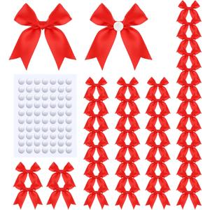 60Pcs Vibrant Red Gift Wrap Bows, 3.3" Satin Ribbon Bows for Gift Wrapping, Large Size Bows for Treat Bags, Baby Shower Birthday Wedding Xmas Party Decors, Valentines, Gift Bags, DIY Crafts