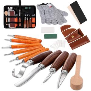 Wood Carving Tools Set,Detail and Hook Carving Knife Kit for Beginners,Trimming Knife for Spoon Bowl Cup Woodwork,Round handle design and 6pcs SK2 Carbon Steel Wood Carving Knives10pcs