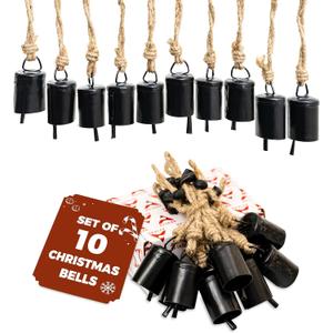 AKATVA Black Christmas Ornaments Set  Vintage Christmas Decor for Tree  Black Christmas Bells  Christmas Tree Ornaments for Holiday Season  Rustic Bells Hanging Ornaments  Set of 10 Pieces (10 pcs Round Shape)