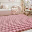 Pink Rabbit Plush Area Rug for Bedroom Living Room Sofa,3'X5' Faux Fur Fluffy Shaggy Rectangular Square Rug for Kids Teen Girls Room,Furry Carpet Rug for Nursery Baby Room Decor for Teenage