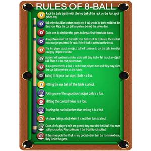 Large Billiards Rules Tin Sign, 12x16 Inch Metal Wall Art for Game Room, Pool Table Decor, Vintage 8-Ball Poster, Man Cave Bar Pub Signs, Retro Metal Poster for Home Office Garage