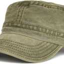 VOBOOM Washed Cotton Military Cadet Army Caps Unique Design Vintage Flat Top Hat (One Size)