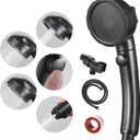 SINGSUO High Pressure Handheld Shower Head with On Off Switch, Detachable Shower Head, 3 Spray Modes Shower Massager Handheld with Hose and Adjustable Angle Bracket (Black)
