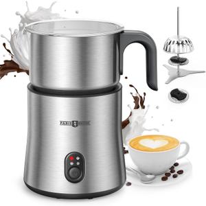 Milk Frother and Steamer, PARIS RHÔNE 4 in 1 Detachable Milk Steamer, 500ml Hot Chocolate Maker and Milk Warmer with Hot & Cold Foam, Dishwasher Safe, All Stainless Steel