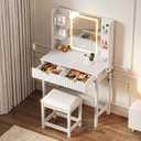 Vanity Desk with LED Mirror, 3 Lighting Modes and Chair, 15.75"D x 31.5"W x 51.18"H