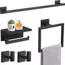 TURS 5-Pieces Matte Black Bathroom Hardware Accessories Set 23.6" Towel Bar Set Wall Mounted Square Toilet Paper Holder with Shelf Stainless Steel