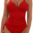 Women's Tummy Control One Piece Swimsuit Ribbed Slimming Mesh Modest Bathing Suit Metal Tie Knot Swim Suits, XL