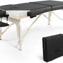 CAPHAUS Premium Memory Foam Massage Table, 84 Inch Foldable & Portable, Height Adjustable Spa Bed, Facial Cradle Salon Bed, Wooden Legs & Carry Case, 32 Inch Wide, Black