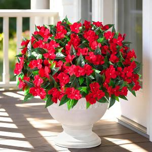 Livole 6 Bundles Artificial Flowers for Outdoors, Realistic Fake Outdoor Flowers Impatiens UV Resistant Artificial Outdoor Flower for Outside Faux Flower Plants for Porch Garden Home Decor, Red