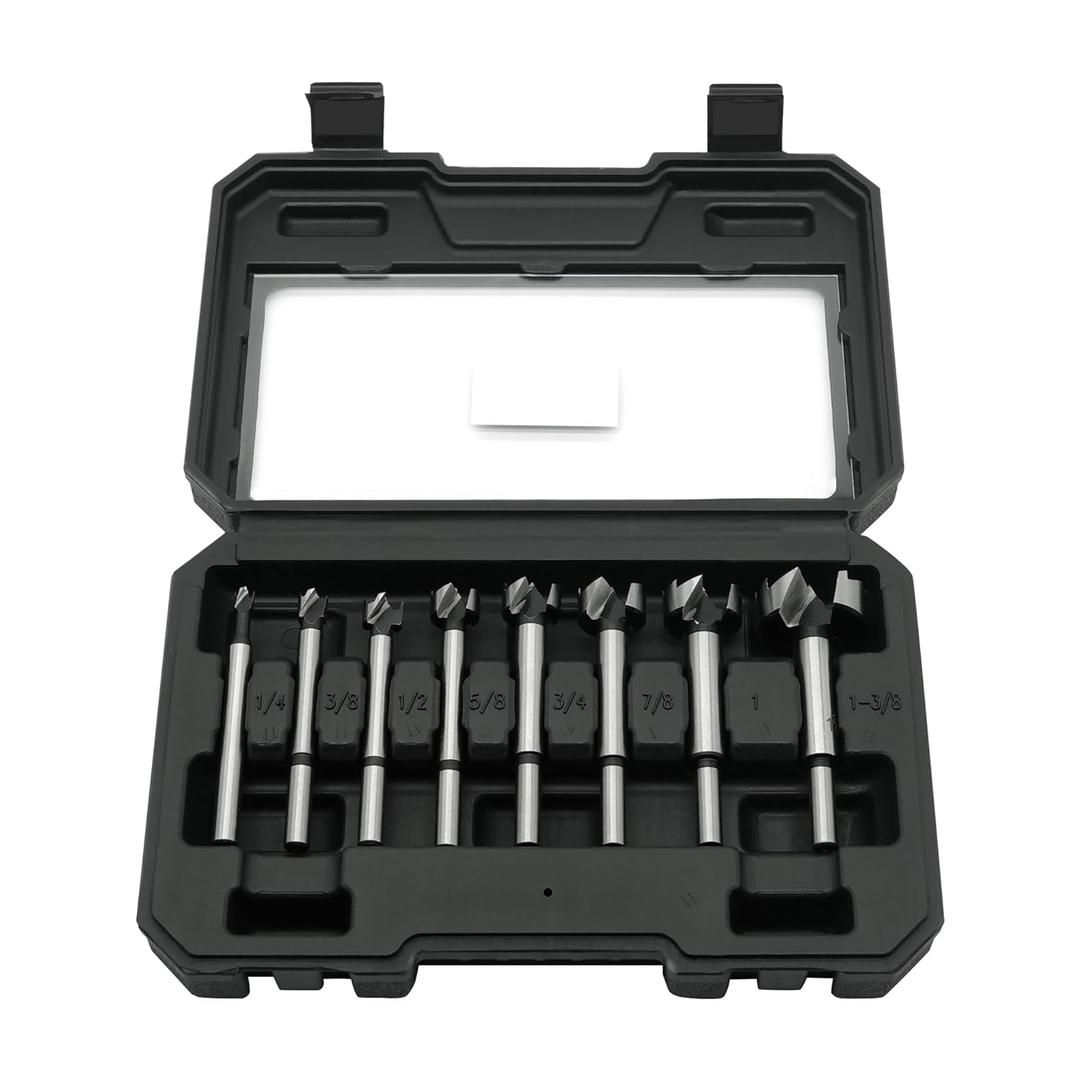 Forstner Bit Set, 8PCS Forstner Drill Bits for Wood, Carbide Forstner Bit for Woodworking, Auger Opener Round Shank Drilling Cutting Tool for Hardwood, Softwood, Plastic, Plywood