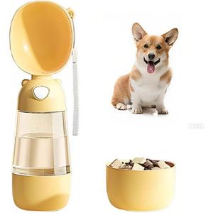 2 in 1 Dog Water Bottle with Food Container, Portable Dogs Water Dispenser, Outdoor Drink Bottles for Puppy, Cat, Pet, Essential Items for Travel, Walking, Hiking, Pet Accessories (Yellow)