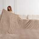 Oversized King Fleece Blanket 120x120 Inches, Seamless Soft Cozy 3D Jacquard Flannel Blanket 10'x10' Extra Large for Bed, Sofa, Couch, Travel & Camping, California King Throw, Light Camel - Wave