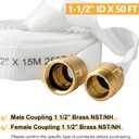Fire Hose,1-1/2" ID X 50 FT, Single Jacket TPU, 450 PSI Burst Pressure, Industrial Fire Hose with NST/NH Brass Couplings for Indoor Use