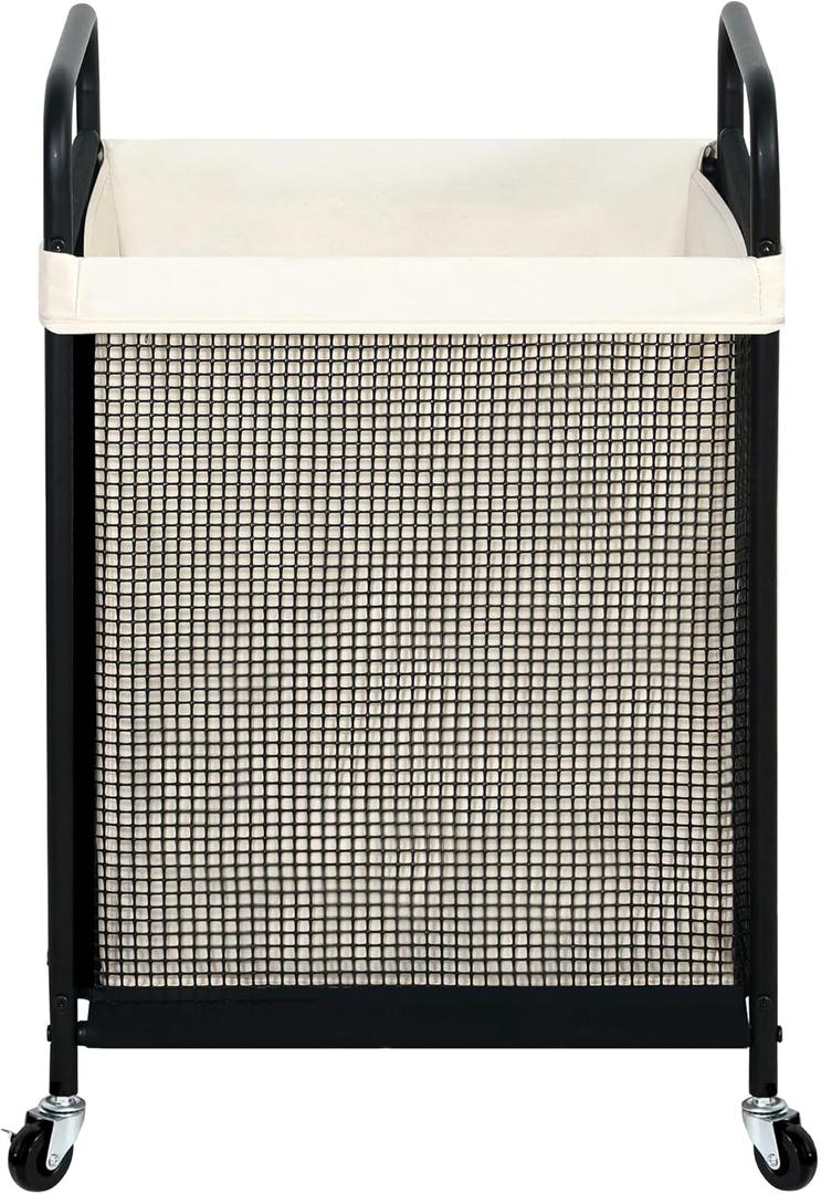 STO STO Laundry Hamper, 90L Rolling Laundry Sorter Cart with Removable and Washable Liner Bag, Rolling Clothes Hamper with Metal Handle for Laundry Room and Bedroom (1-Section, Beige)