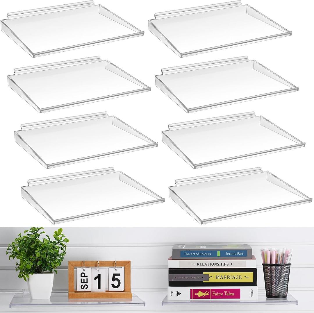 Briwooody 8 Pack Slatwall Shelves 15.8 x 10.9 in Plastic Panel Shelve Wall Mount Hanging Slatwall Accessories Organize for Retail Display Garage Home Shoe Store Boutiques Supplies, 15.8 X 11 in